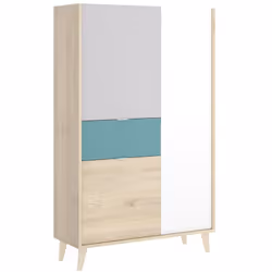 Armoire placard meuble de rangement en panneaux de particules coloris naturel / émeraude. Charnières métalliques pour les 3 p ...