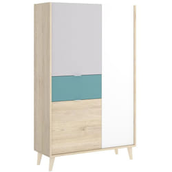 Armoire placard meuble de rangement coloris naturel/émeraude - Longueur 81 x Hauteur 137 x Profondeur 43 cm Pegane
