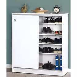 Armoire à chaussures de 2 portes coulissantes coloris Blanc - Longueur 91 x profondeur 37 x hauteur 105 cm Pegane