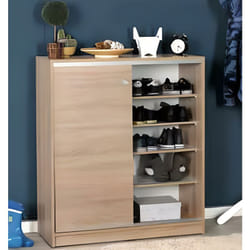 Armoire à chaussures de 2 portes coulissantes coloris Chêne Cambrian - Longueur 91 x profondeur 37 x hauteur 105 cm Pegane