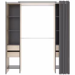 Armoire dressing extensible en panneaux de particules coloris naturel/graphite dotée de : Une barre de suspension en aluminiu ...