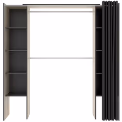 Armoire dressing extensible en panneaux de particules coloris naturel/graphite dotée de : Une barre de suspension en aluminiu ...