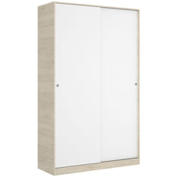 Armoire à portes coulissantes coloris naturel/blanc brillant - Longueur 120 x Profondeur 50 x Hauteur 204 cm Pegane