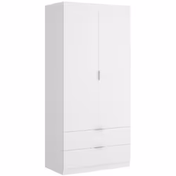Armoire de rangement en panneau de particule mélaminé coloris blanc Comprend 2 portes et une barre de suspension à l'intérieu ...