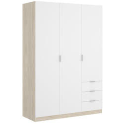 Armoire placard meuble de rangement coloris naturel/blanc - Longueur 121 x Profondeur 52 x Hauteur 184 cm Pegane