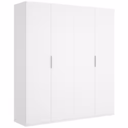 Armoire de rangement en panneau de particule mélaminé coloris blanc brillant De 4 portes qui comprend 2 barres métalliques po ...