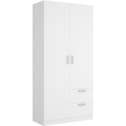 Armoire placard meuble de rangement coloris blanc - longueur 100 x profondeur 52 x hauteur 215 cm Pegane
