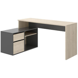 Pegane - Bureau angulaire coloris naturel/graphite - Longueur 139 x Profondeur 92 x Hauteur 75 cm