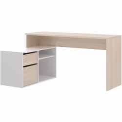 Bureau angulaire en panneau de particule mélaminé coloris naturel/blanc brillant Tiroir intérieur en finition textile Charniè ...