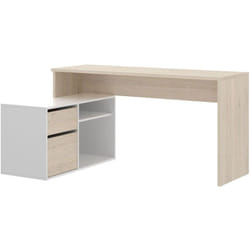 Pegane - Bureau angulaire coloris naturel/blanc brillant - Longueur 139 x Profondeur 92 x Hauteur 75 cm