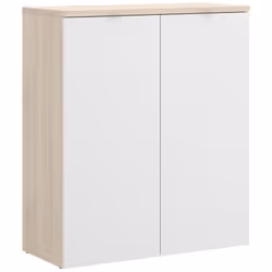 Commode de rangement en panneau de particule mélaminé coloris naturel/blanc 2 portes avec poignées incluses 2 étagères intéri ...