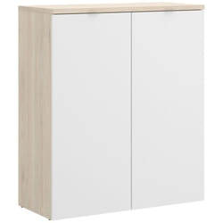 Commode meuble de rangement coloris naturel/blanc - Longueur 79 x Profondeur 40 x Hauteur 96 cm -PEGANE-