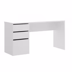 Bureau Réversible en panneau de particule mélaminé coloris blanc brillant De 2 tiroirs et 1 compartiment inférieur avec porte ...