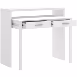 Console Extensible en panneau de particule mélaminé coloris blanc brillant Table avec support jusqu'à 40 kg + 2 tiroirs Livré ...