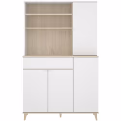 Meuble de rangement en panneau de particule mélaminé coloris blanc/naturel Composée de 4 portes + 1 tiroir + 2 niches Poignée ...