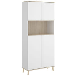 Meuble de rangement coloris blanc/naturel - Longueur 79 x Profondeur 40 x Hauteur 188 cm -PEGANE-