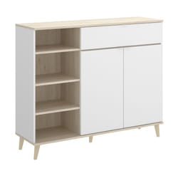 Pegane - Buffet Meuble de cuisine coloris blanc/naturel - Longueur 119 x Profondeur 40 x Hauteur 102 cm