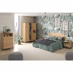 Description générale Ensemble chambre à coucher complète adulte coloris chêne doré, parfait pour apporter une touche de chale ...