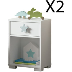 Lot de 2 tables de chevet enfant / Table de nuit coloris blanc - Hauteur 56 x Longueur 40 x Profondeur 33 cm Pegane