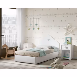 Ensemble de chambre à coucher enfant coloris blanc composé de : - Tête de lit enfant 100 cm, en panneaux de particules et mél ...