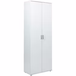 Ce meuble de rangement en panneau de particule se compose d'une grande niche derrière la porte à gauche de 2 étagères réglabl ...