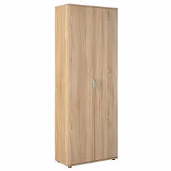 Ce meuble de rangement en panneaux de particules surface mélaminée imitation chêne sonoma se compose de : grande niche derriè ...