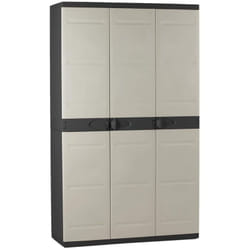 Armoire meuble de rangement 3 portes intérieur/extérieur coloris noir/taupe - Longueur 105 x Profondeur 40,5 x Hauteur 176 cm Pegane
