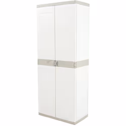 Armoire meuble de rangement en résine coloris beige Comprend 2 portes de 4 étagères réglables en hauteur Poids maximum par ét ...