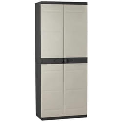 Armoire meuble de rangement 2 portes intérieur/extérieur coloris noir/taupe - Longueur 70 x Profondeur 44 x Hauteur 176 cm Pegane