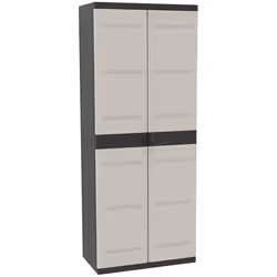 Armoire meuble de rangement en résine coloris noir/taupe Comprend 2 portes de 4 étagères réglables en hauteur Espace pour vad ...