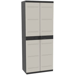 Armoire meuble de rangement 2 portes, intérieur/extérieur coloris noir/taupe - Longueur 70 x Profondeur 44 x Hauteur 176 cm Pegane