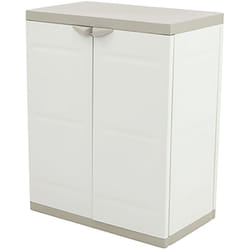 Armoire basse 2 portes intérieur/extérieur coloris beige - Longueur 70 x Profondeur 44 x Hauteur 88 cm Pegane