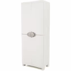 Armoire meuble de rangement en résine coloris beige Comprend 2 portes de 4 étagères réglables en hauteur Espace pour balais P ...