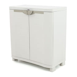 Armoire basse 2 portes intérieur/extérieur coloris beige - Longueur 90 x Profondeur 45 x Hauteur 100 cm -PEGANE-