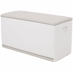 Coffre de rangement 350L en résine coloris beige Sur roulettes Avec poignées Utilisation intérieure et extérieure Livré en ki ...