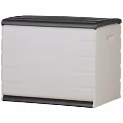 Coffre de rangement 260L en résine coloris noir/taupe Sur roulettes Avec poignées et cadenassable Utilisation intérieure et e ...