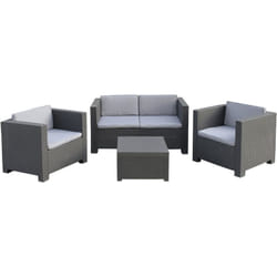 Salon de Jardin 4 Places en résine anthracite (1 table basse + 1 canapé 2 places + 2 fauteuils) Pegane