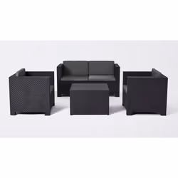 Ensemble de mobilier de jardin en résine tressée recyclée se compose de : 1 canapé 2 places 2 fauteuils individuels 1 table b ...