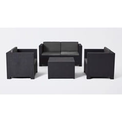 Salon de Jardin 4 Places en résine coloris Anthracite (1 canapé 2 places + 2 fauteuils + 1 table basse) Pegane