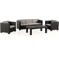 Salon de Jardin 5 Places en résine anthracite (1 table basse + 1 canapé 3 places + 2 fauteuils) Pegane