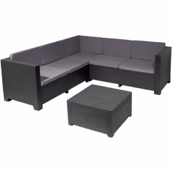 Ensemble salon de jardin extérieur 5 places en résine tressée recyclée coloris anthracite se compose de : 1 canapé 3 places 1 ...