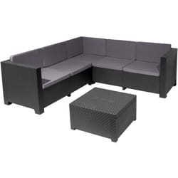 Salon de Jardin de 5 places en résine tressée coloris anthracite( 2 canapés + table basse) Pegane