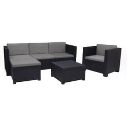 Salon de jardin extérieur de 5 places en résine tressée (1 Fauteuil + 1 canapé d'angle + 1 table basse) Pegane