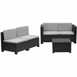Ensemble salon de jardin extérieur 4 places en résine tressée imitation rotin coloris anthracite se compose de : 4 fauteuils ...