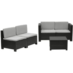 Pegane - Salon de jardin 4 places modulable en résine tressée coloris anthracite (4 fauteuils + table basse)