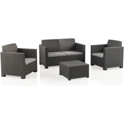 Salon de jardin extérieur 4 places en résine tressée anthracite (1 table basse + 2 fauteuils + 1 canapé 2 places) -PEGANE-
