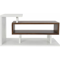 Meuble TV en bois MDF marron et blanc avec 1 étagère - Largeur 110 x Hauteur 58 x Profondeur 60cm -PEGANE-