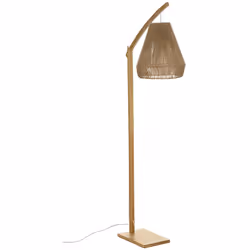 Lampe à poser, lampadaire droit en bambou coloris beige. Son abat-jour suspendu et son tissage en chanvre diffuseront une lum ...