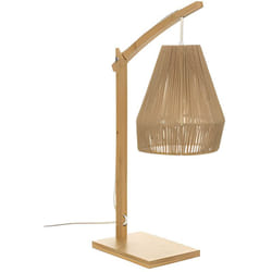 Pegane - Lampe en bois / fer coloris Beige - longueur 30 x profondeur 18 x Hauteur 55 cm