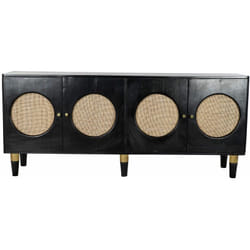 Commode en bois noir avec 4 portes - Largeur 150 x Hauteur 65 x Profondeur 40cm Pegane